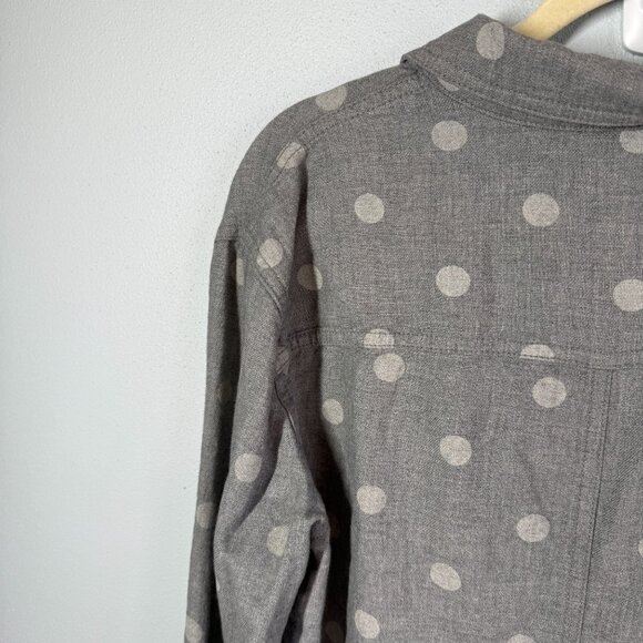 HINGE Womens Polka Dot Flannel Button Up Small Gray Chest Pockets Smart Casual - Picture 5 of 13